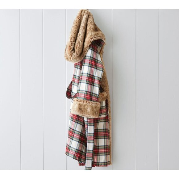 POTTERY BARN Stewart Plaid Flannel Faux Fur Robe in Multi Size Small/Medium - Picture 6 of 8